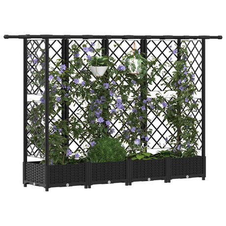 Vidaxl verhoogd bed met trellis en dak zwart 202,5 x 40 x 121 cm pp