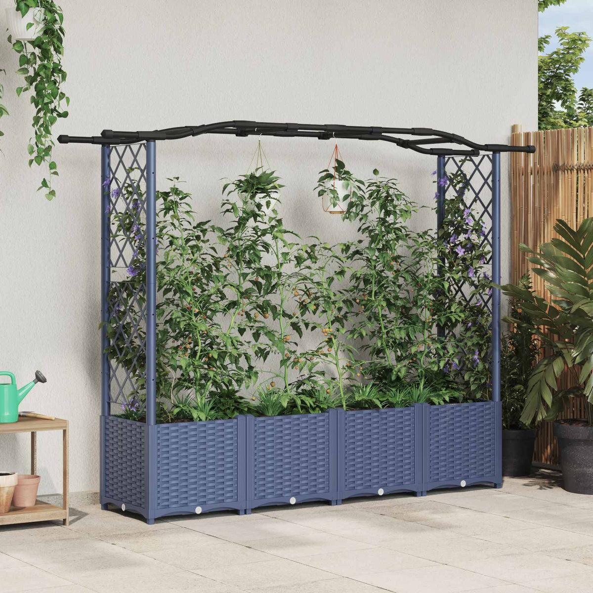 Vidaxl verhoogd bed met trellis en dak grijs 204 x 40 x 138 cm pp