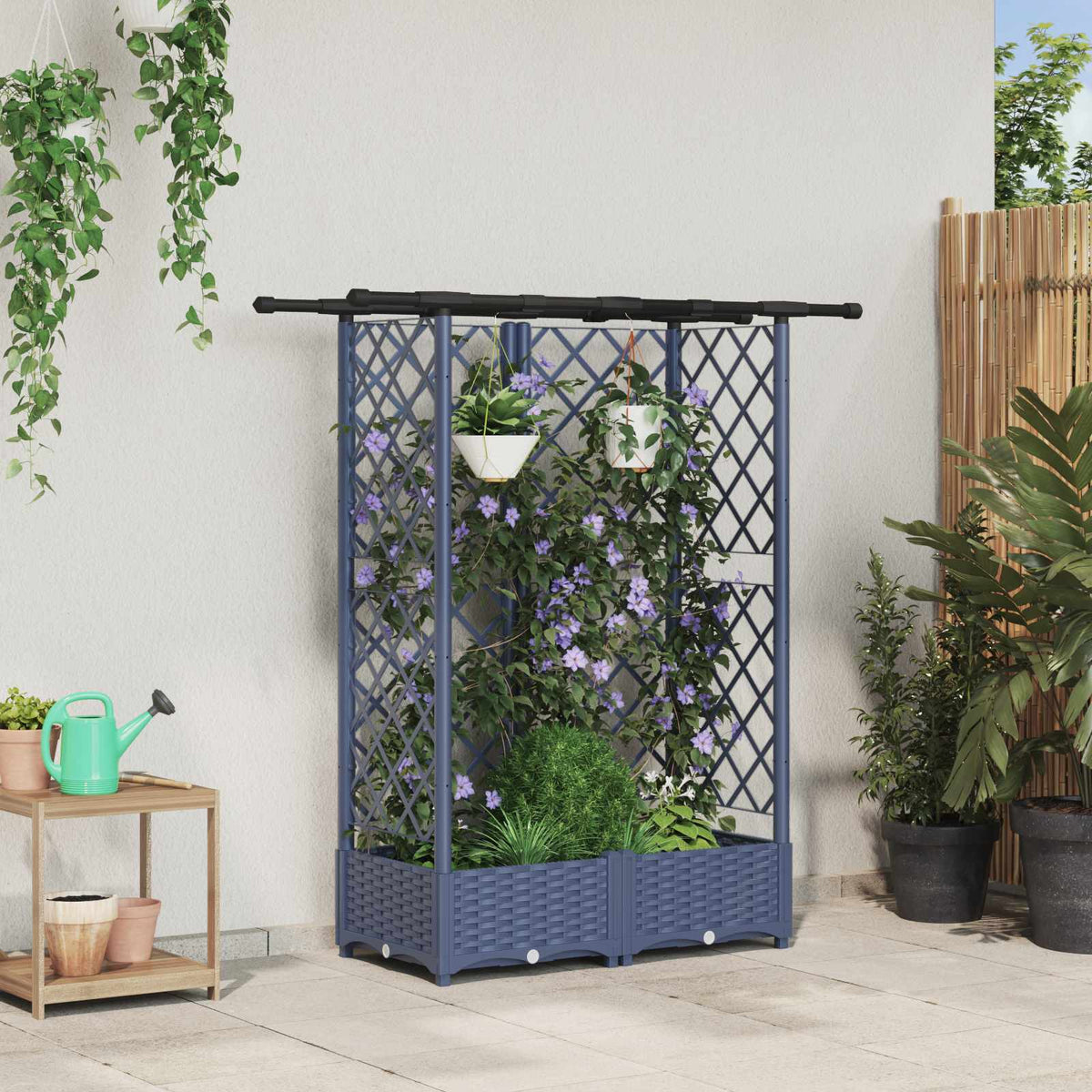 Vidaxl verhoogd bed met trellis en dak grijs 124 x 40 x 121 cm pp