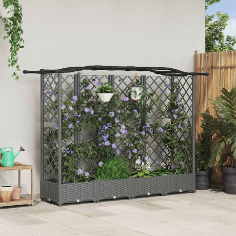Vidaxl verhoogd bed met trellis en dak lichtgrijs 203,5 x 40 x 123 cm