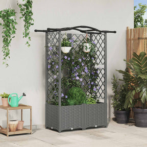 Vidaxl verhoogd bed met trellis en dak lichtgrijs 122 x 40 x 138 cm pp