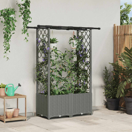 Vidaxl verhoogd bed met trellis en dak lichtgrijs 124,5 x 40 x 136 cm
