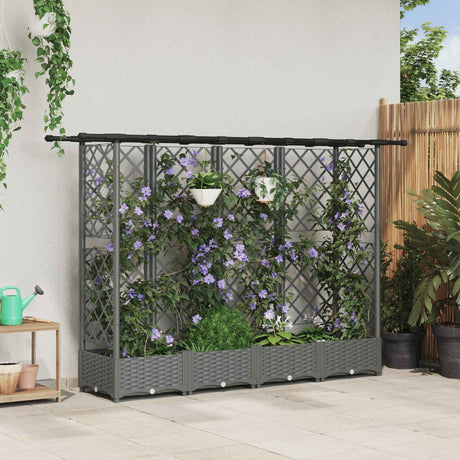 Vidaxl verhoogd bed met trellis en dak lichtgrijs 202,5 x 40 x 121 cm
