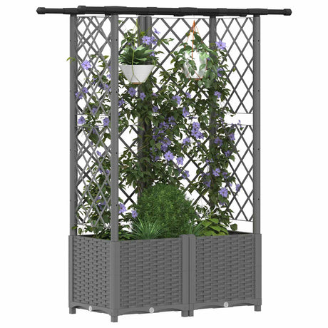 Vidaxl verhoogd bed met trellis en dak lichtgrijs 124 x 40 x 136 cm pp