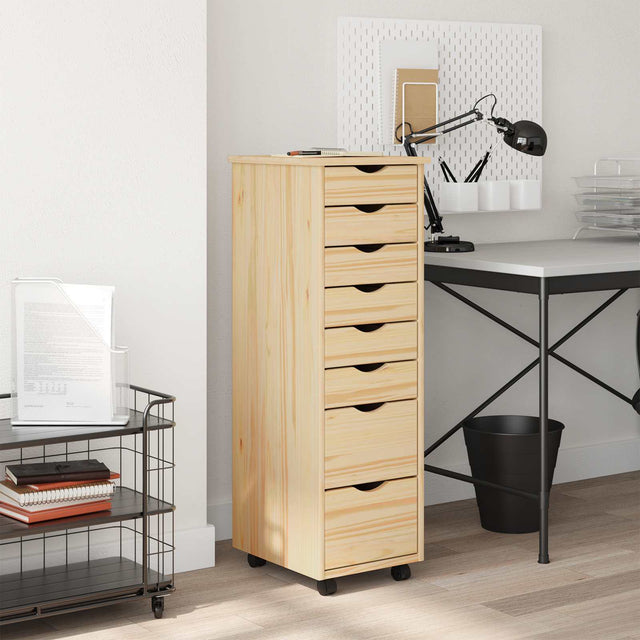 Vidaxl rolling cabinet met laden moss 34 x 39 x 103 cm heldere vernis