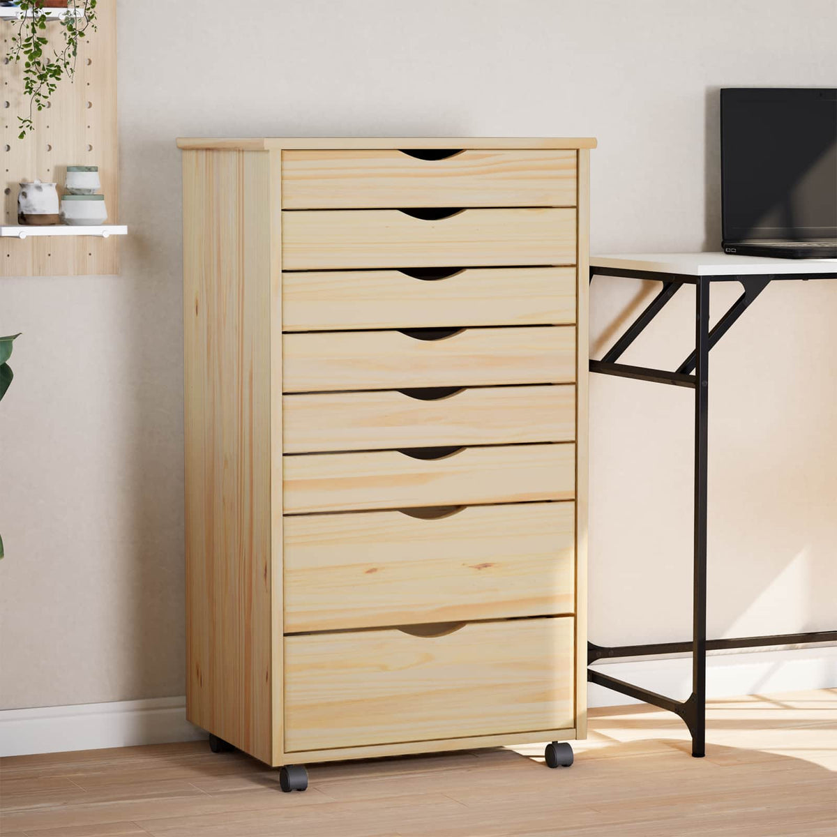 Vidaxl rolling cabinet met laden moss 53 x 39 x 103 cm heldere vernis
