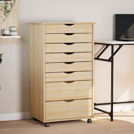 Vidaxl rolling cabinet met laden moss 53 x 39 x 103 cm heldere vernis
