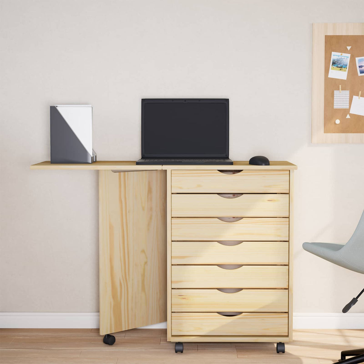 Vidaxl rolkast met bureau moss heldere vernis 105,5 x 39 x 74,5 cm