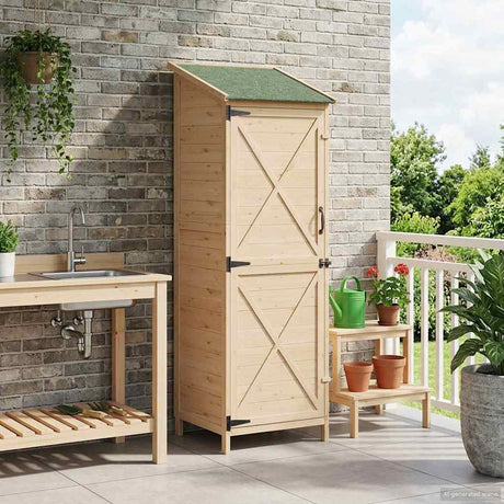 Vidaxl tuinschuur naturel 59,5 x 56 x 176,5 cm massief vurenhout