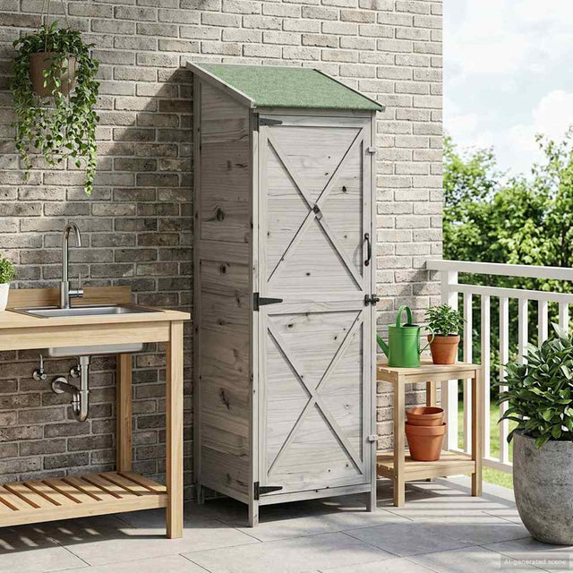 Vidaxl tuinschuur grijs 59,5 x 56 x 176,5 cm massief vurenhout