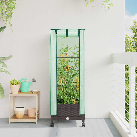 Vidaxl tuinplantenbak met kasbedekking en wielen bruin pp