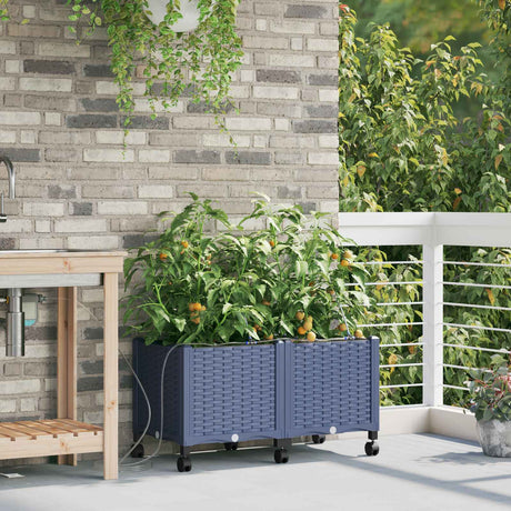 Vidaxl tuin pot met irrigatie en wielen 2 st grijs 80 x 40 x 43,5 cm