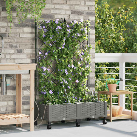 Vidaxl tuin pot met irrigatie en wielen 2 st lichtgrijs pp