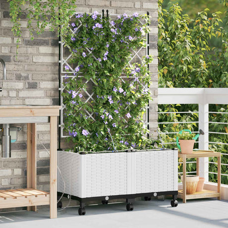Vidaxl tuin pot met irrigatie en wielen 2 st wit 80 x 40 x 148 cm pp