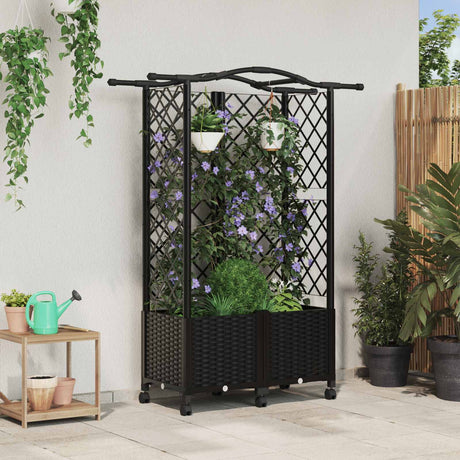 Vidaxl verhoogd bed met trellis en dak zwart 122 x 40 x 144 cm pp