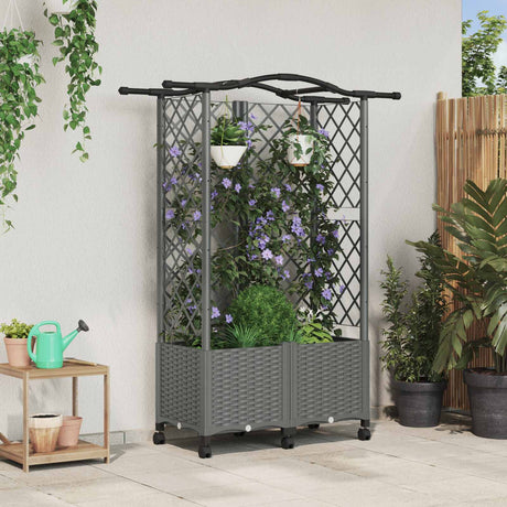 Vidaxl verhoogd bed met trellis en dak lichtgrijs 122 x 40 x 144 cm pp