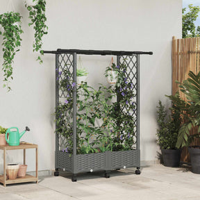 Vidaxl verhoogd bed met trellis en dak lichtgrijs 122,5 x 40 x 127 cm