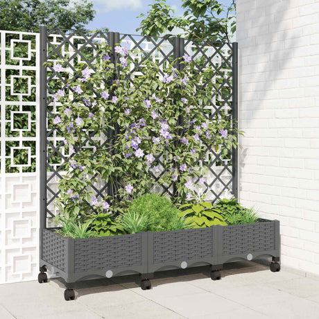 Vidaxl tuinplantbak met schutting en wielen lichtgrijs pp