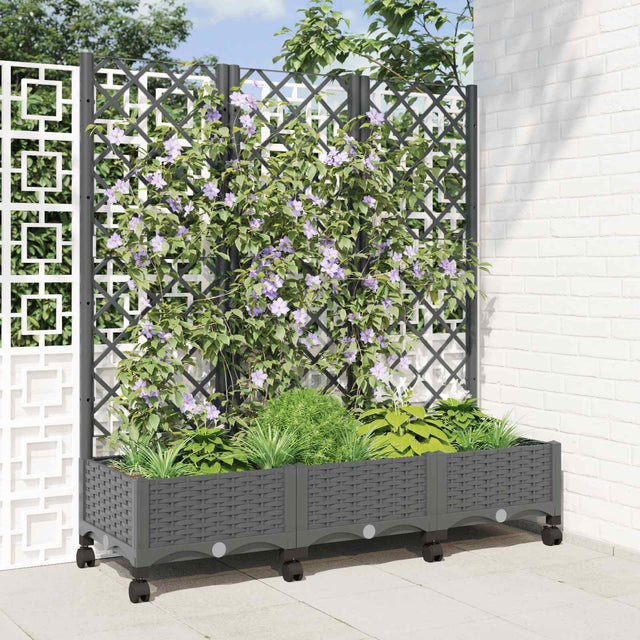 Vidaxl tuinplantbak met schutting en wielen lichtgrijs pp