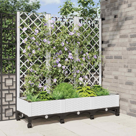 Vidaxl tuinplantbak met schutting en wielen wit 120 x 40 x 131,5 cm pp