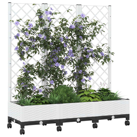 Vidaxl tuinplantbak met schutting en wielen wit 120 x 40 x 131,5 cm pp