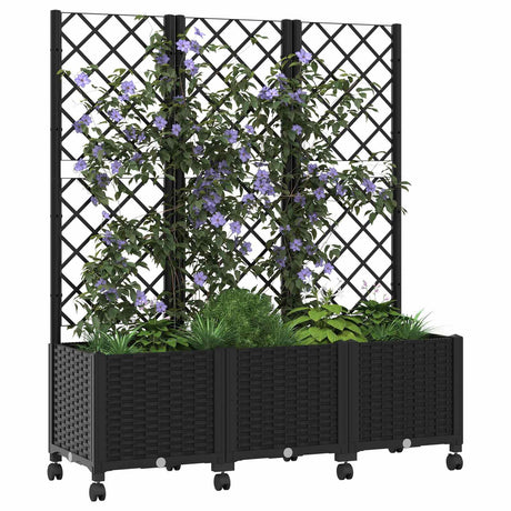 Vidaxl tuinplantbak met schutting en wielen zwart 120 x 40 x 146 cm pp