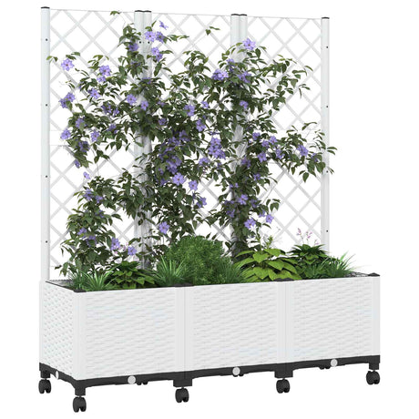 Vidaxl tuinplantbak met schutting en wielen wit 120 x 40 x 146 cm pp