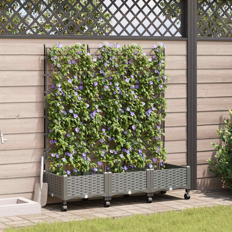 Vidaxl tuinplantbak met schutting en wielen 3 st lichtgrijs