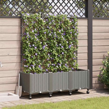 Vidaxl tuinplantbak met schutting en wielen 3 st lichtgrijs pp