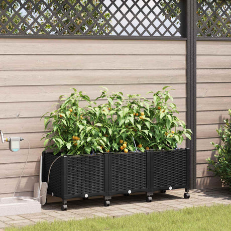 Vidaxl tuin pot met irrigatie en wielen 3 st zwart 120 x 40 x 43,5 cm