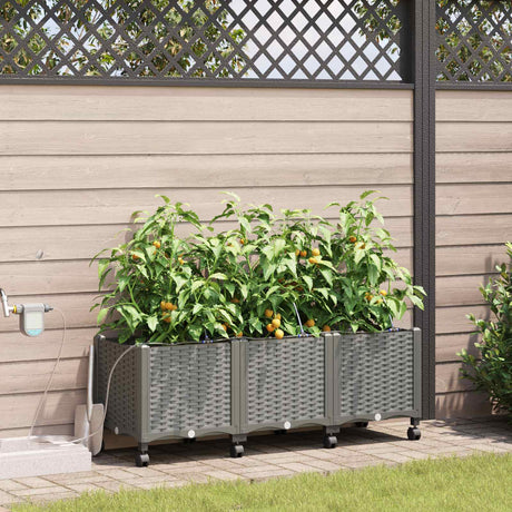 Vidaxl tuin pot met irrigatie en wielen 3 st lichtgrijs pp
