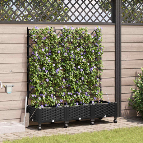 Vidaxl tuin pot met irrigatie en wielen 3 st zwart 120 x 40 x 132 cm