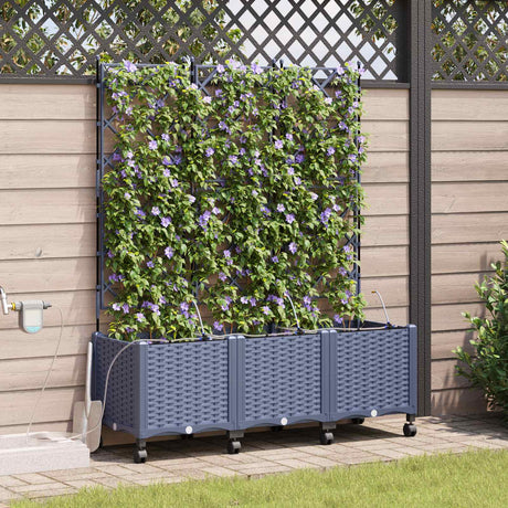 Vidaxl tuin pot met irrigatie en wielen 3 st grijs 120 x 40 x 148 cm