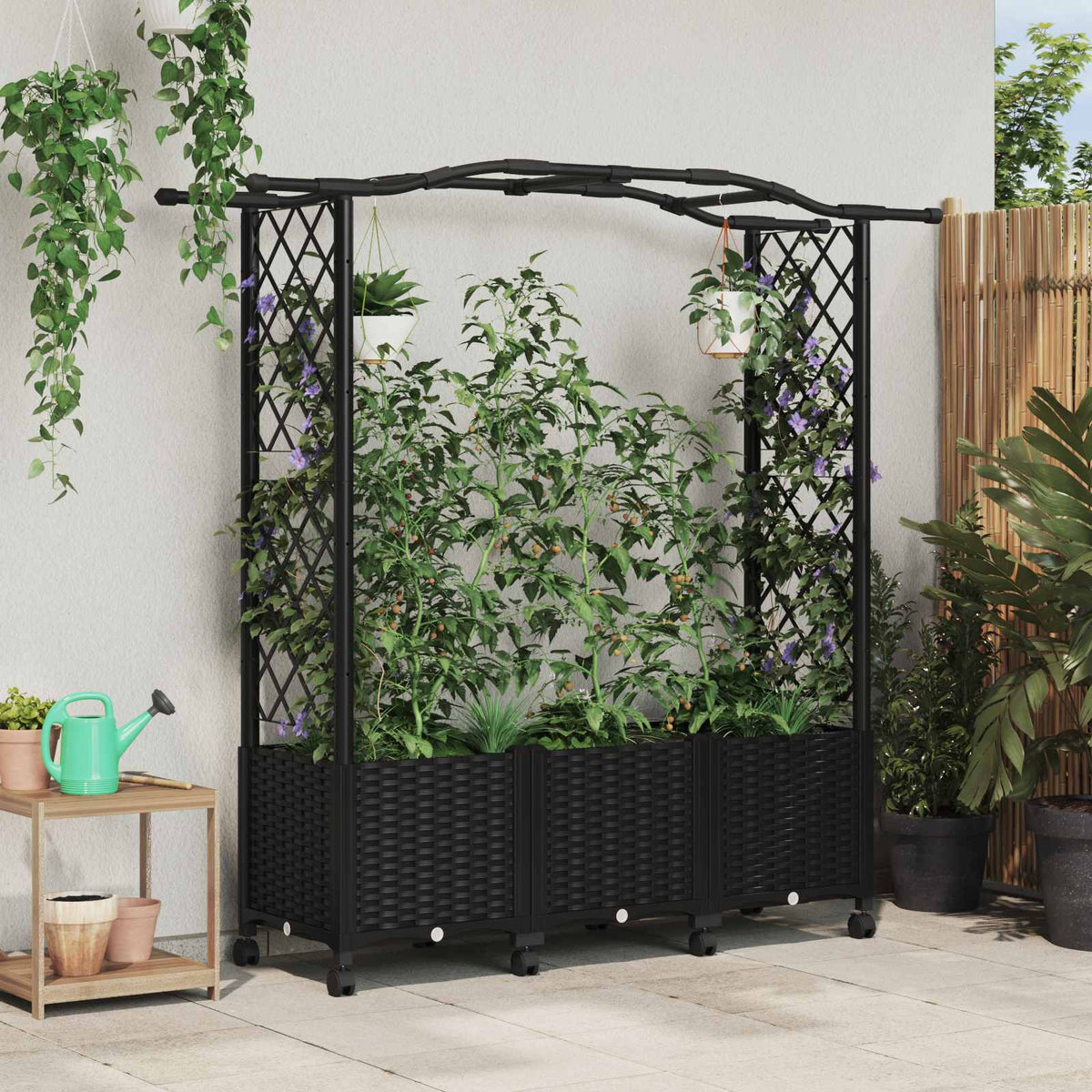 Vidaxl verhoogd bed met trellis en dak zwart 164 x 40 x 144 cm pp