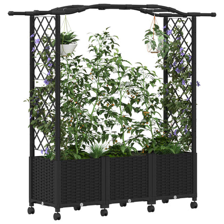 Vidaxl verhoogd bed met trellis en dak zwart 164 x 40 x 144 cm pp