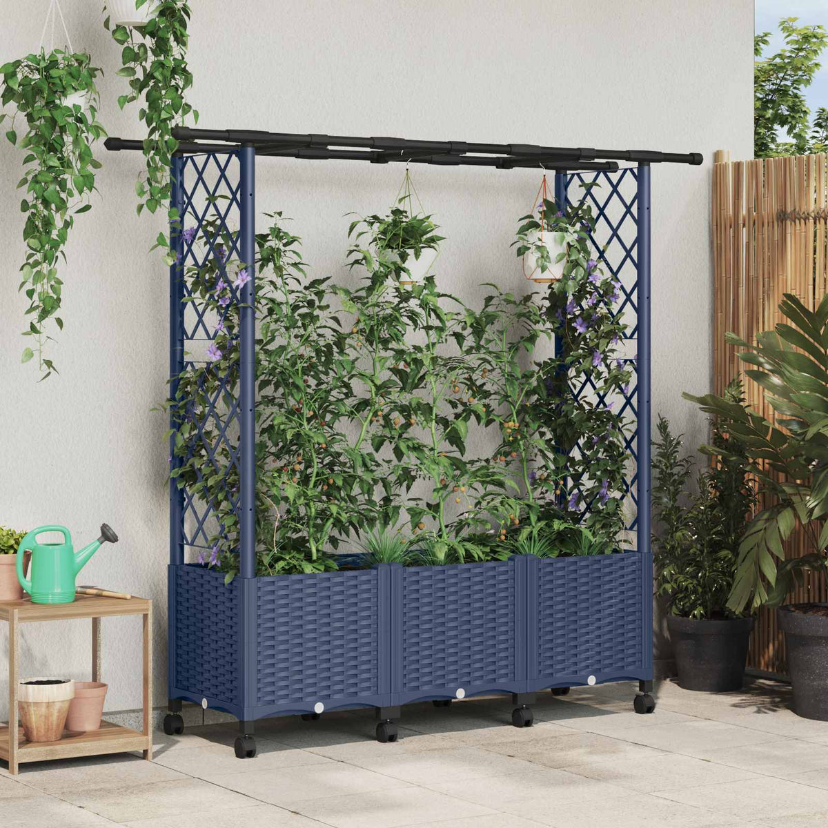 Vidaxl verhoogd bed met trellis en dak grijs 162,5 x 40 x 142 cm pp