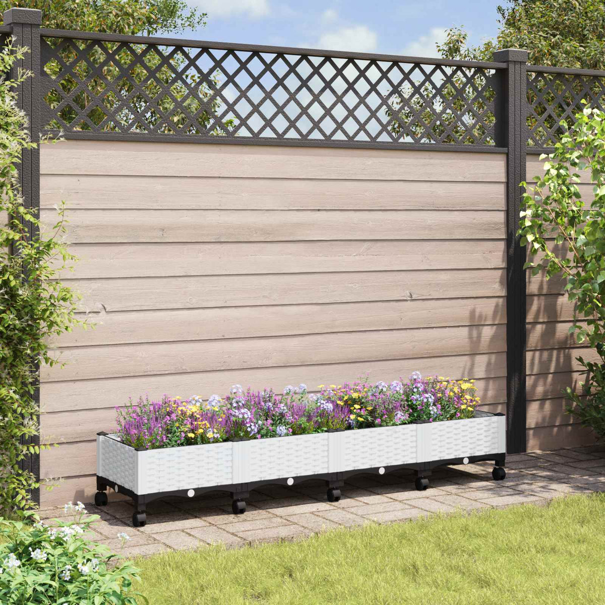 Vidaxl tuinschaal met wielen wit 160 x 40 x 33 cm pp