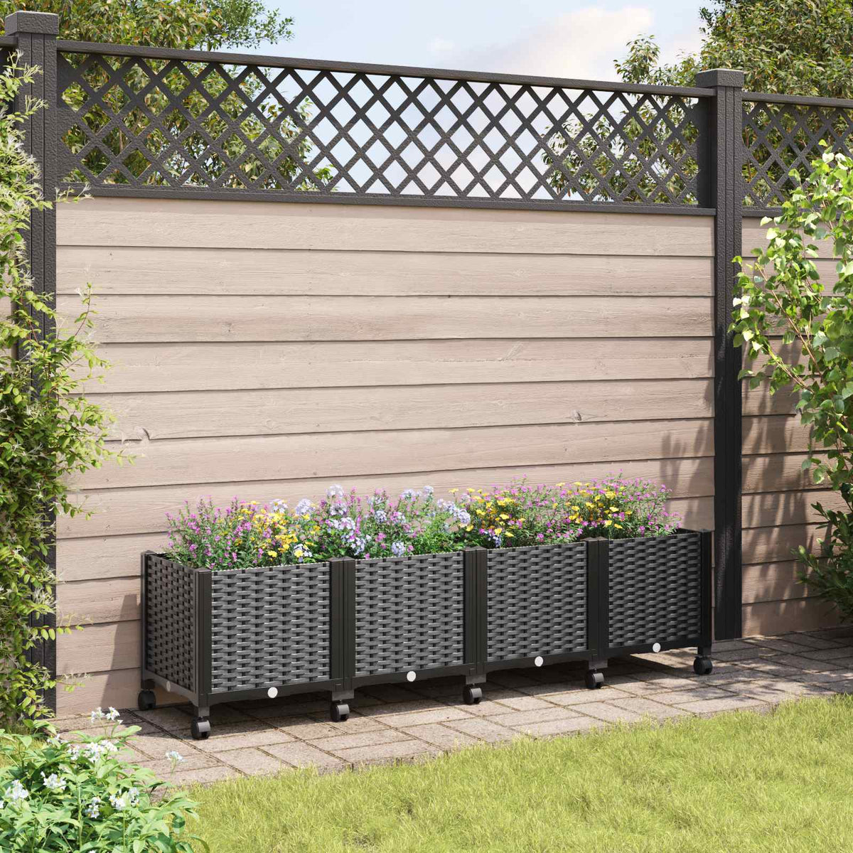 Vidaxl tuinschaal met wielen zwart 160 x 40 x 44 cm pp