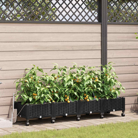 Vidaxl tuin pot met irrigatie en wielen 4 st zwart 160 x 40 x 28 cm pp
