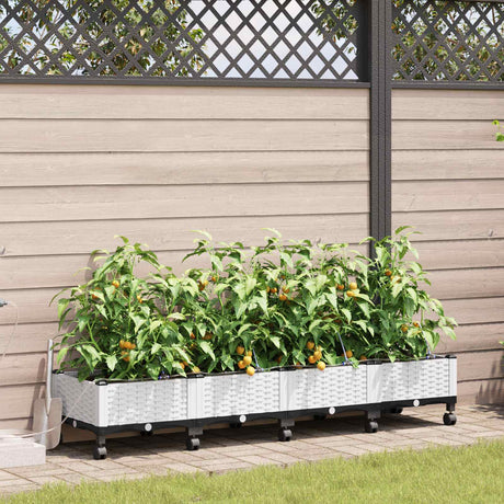 Vidaxl tuin pot met irrigatie en wielen 4 st wit 160 x 40 x 28 cm pp