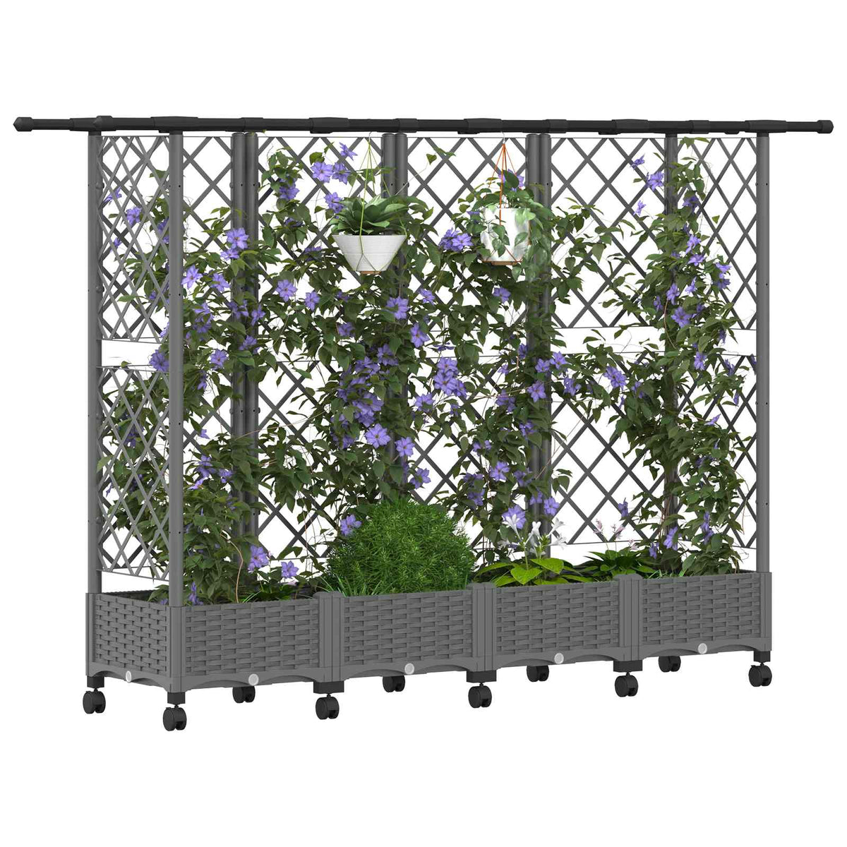 Vidaxl verhoogd bed met trellis en dak lichtgrijs 202,5 x 40 x 127 cm