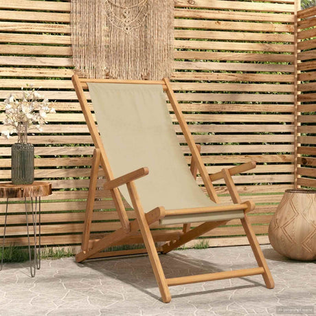 Vidaxl strandstoel beige massief teakhout