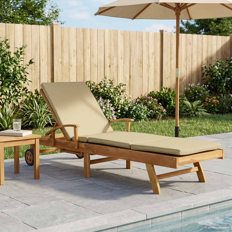 Vidaxl ligstoel met kussen 100% polyester massief teak