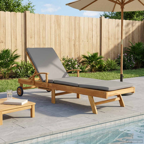 Vidaxl ligstoel met kussen 100% polyester massief teak