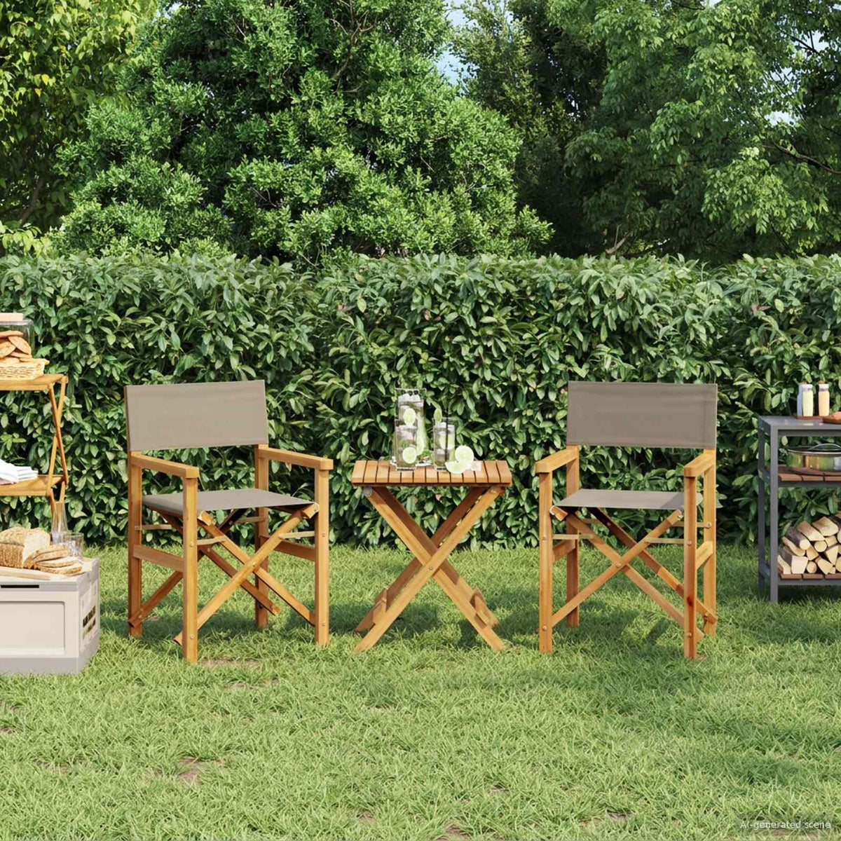 Vidaxl directeursstoel 100% polyester massief teak