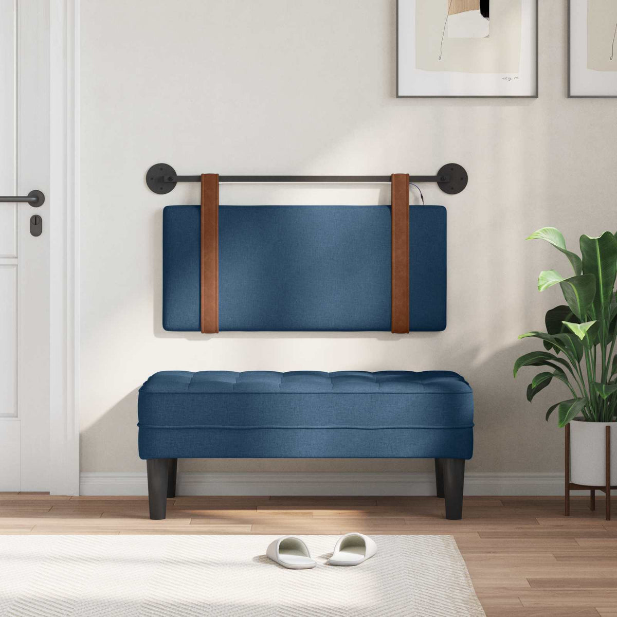 Vidaxl hangend hoofdbord met led-verlichting blauw antiek pu