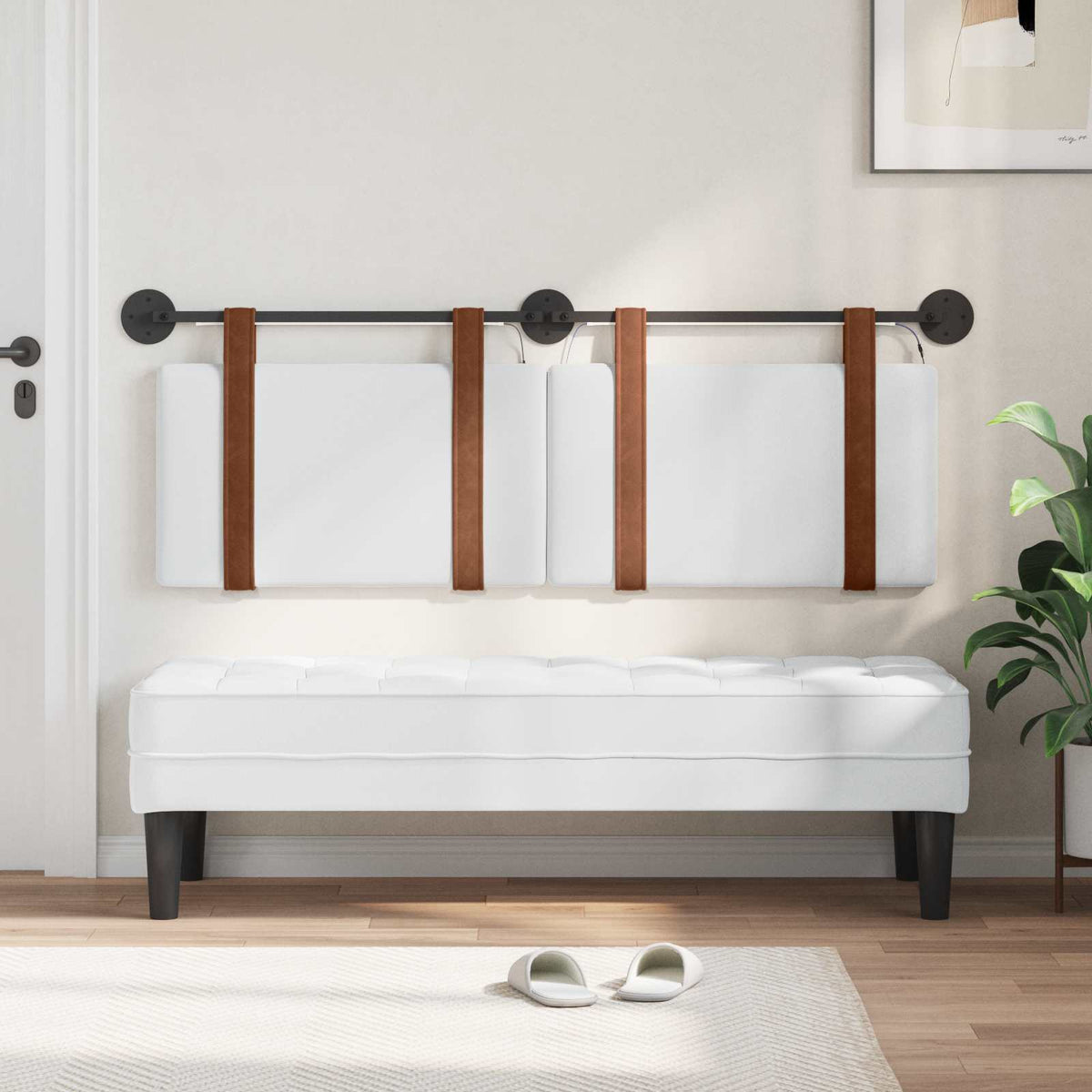 Vidaxl hangend hoofdbord met led-verlichting wit antiek pu