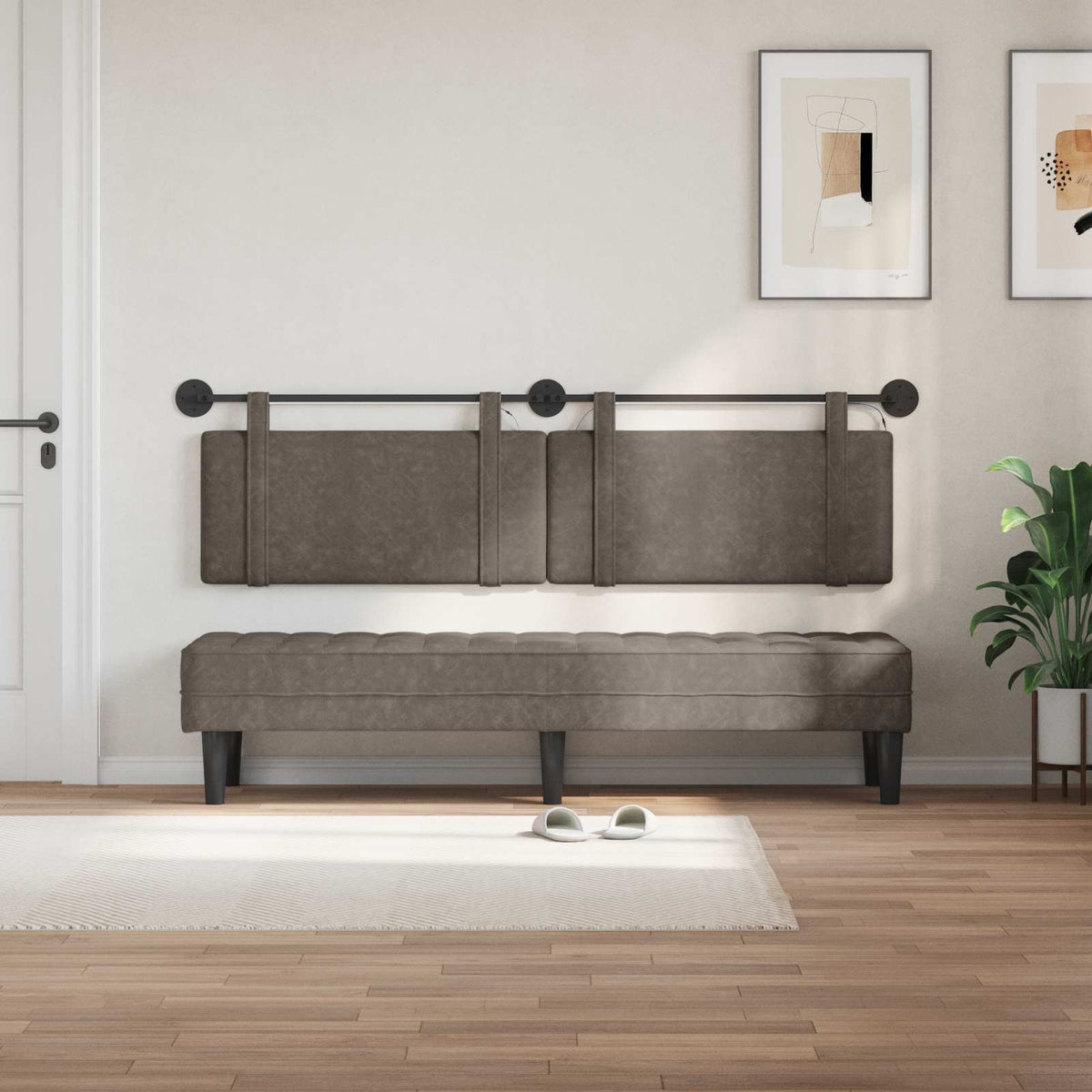 Vidaxl hangend hoofdbord grijs antiek pu
