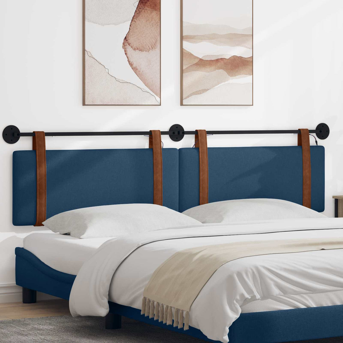 Vidaxl hangend hoofdbord met led-verlichting blauw antiek pu
