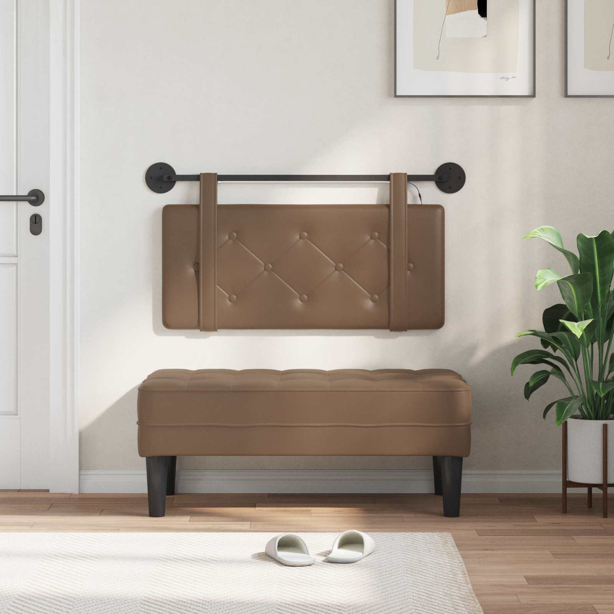 Vidaxl hangend hoofdbord met led-verlichting cappuccino kunstleer